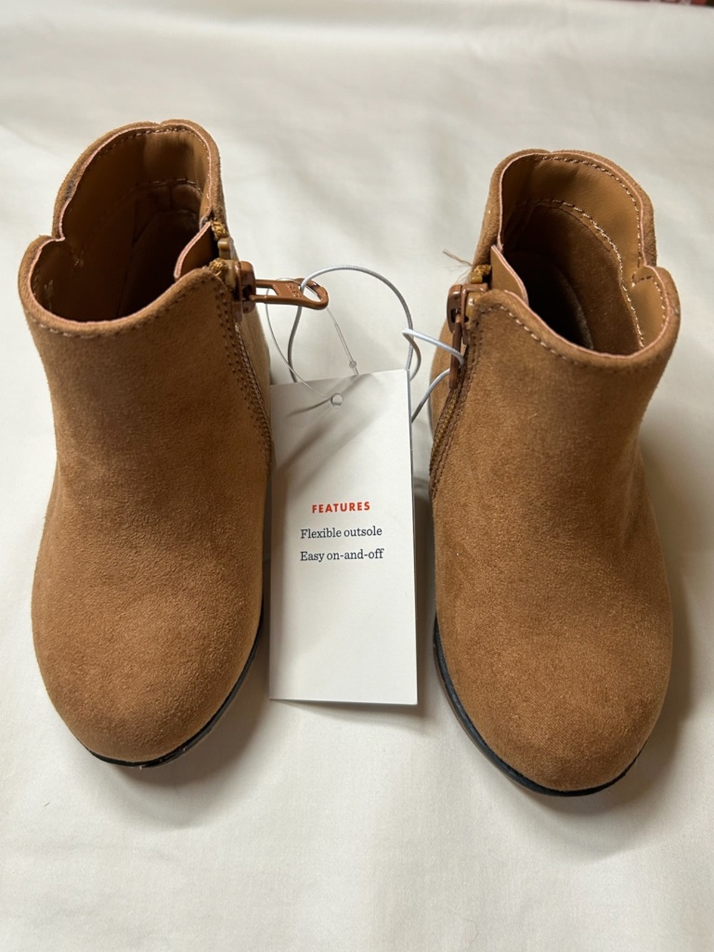 Toddler Tan Suede Booties - Easy On & Off